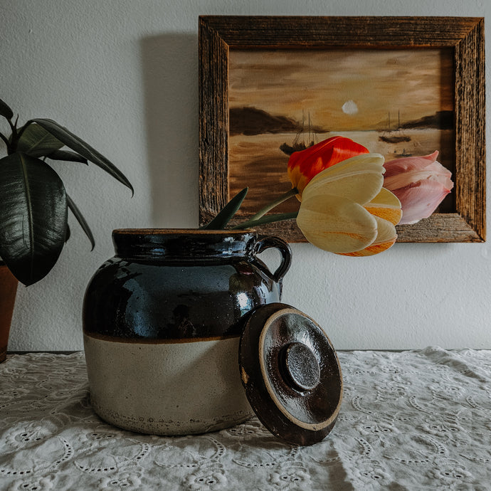 Antique Stoneware Bean Pot